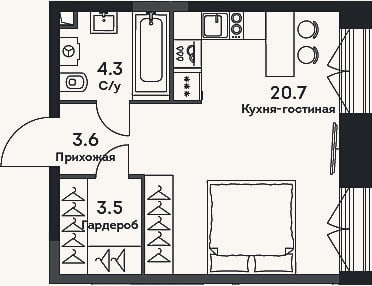 Планировка: Студия, 32,1 м²