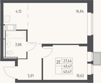 Планировка: 2-к, 40,5 м²