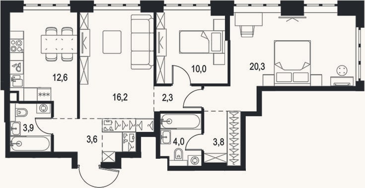 Планировка: 3-к, 79,1 м²