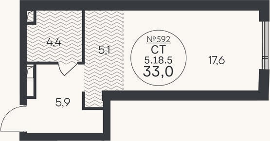 Планировка: Студия, 33 м²
