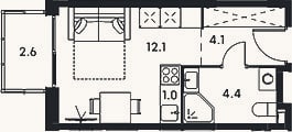 Планировка: Студия, 21,6 м²