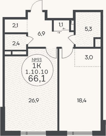 Планировка: 2-к, 66,1 м²