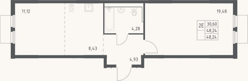 Планировка: 2-к, 48,2 м²