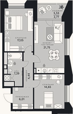 Планировка: 3-к, 71,2 м²