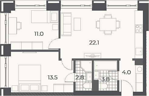 Планировка: 3-к, 57,2 м²