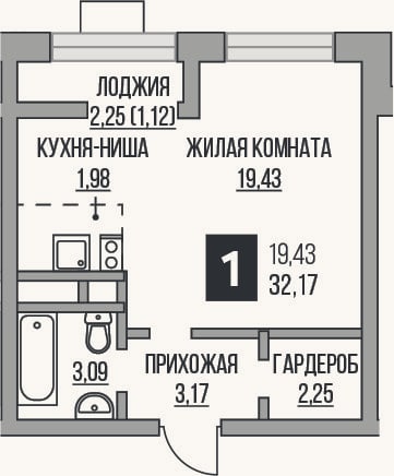 Планировка: Студия, 29,9 м²