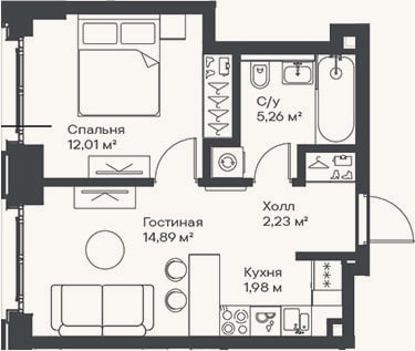 Планировка: 2-к, 36,4 м²