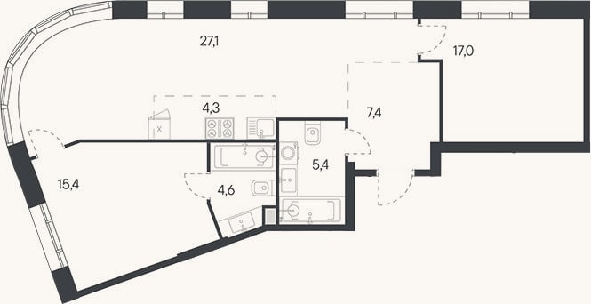 Планировка: 3-к, 81,2 м²