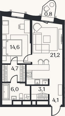 Планировка: 2-к, 53,7 м²