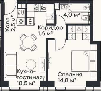 Планировка: 2-к, 41,4 м²