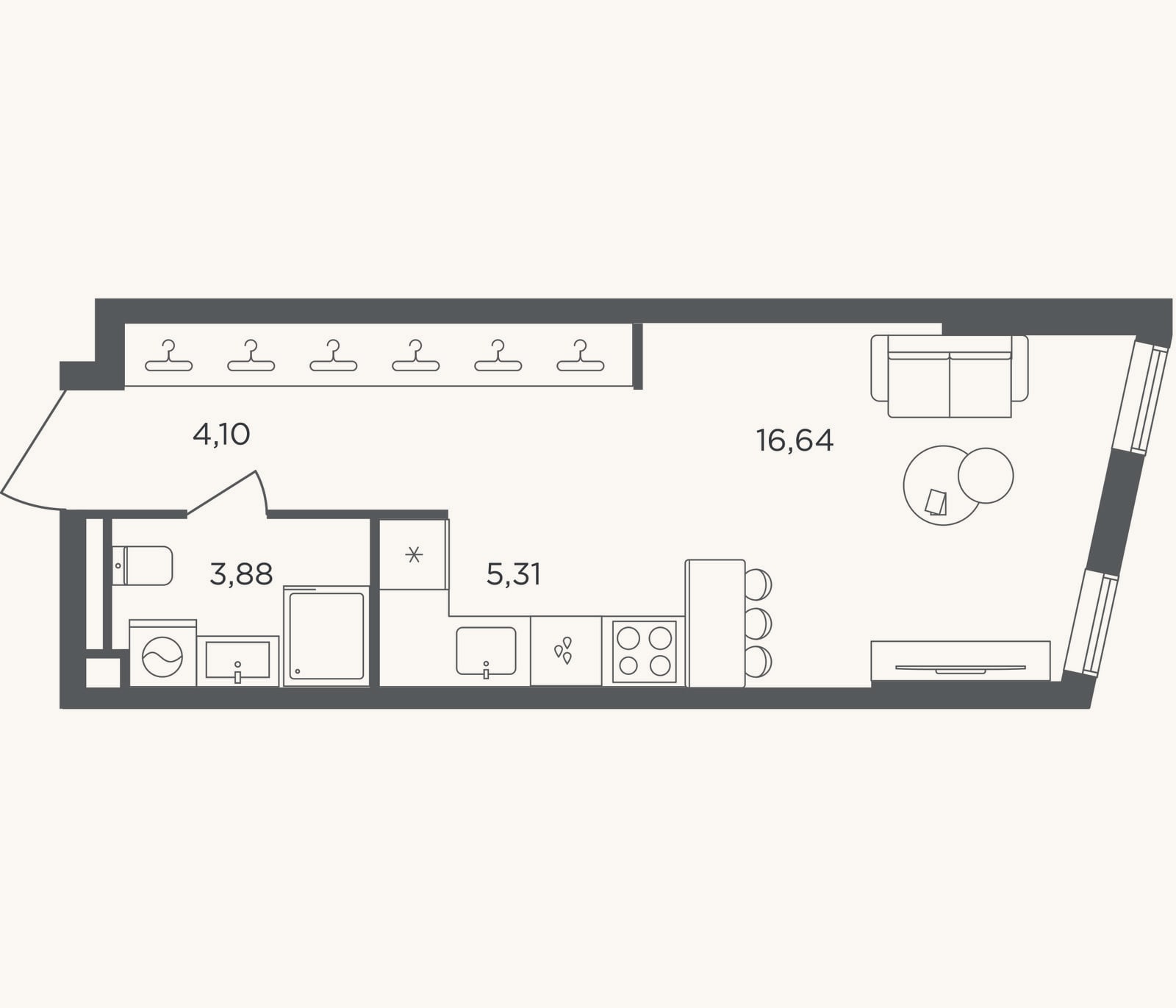 Планировка: Студия, 29,9 м²