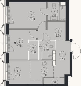 Планировка: 3-к, 59,4 м²