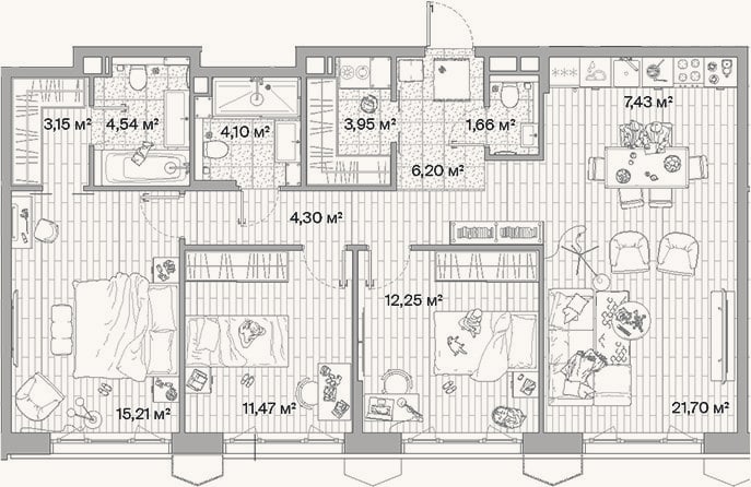 Планировка: 4+ к, 96 м²