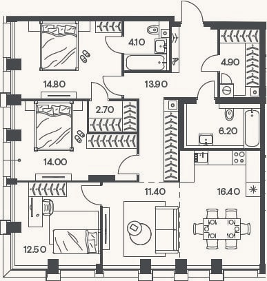 Планировка: 4+ к, 100,9 м²