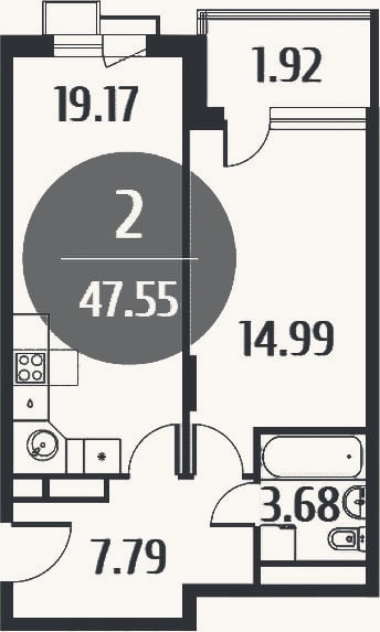 Планировка: 2-к, 45,6 м²