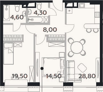 Планировка: 3-к, 80,4 м²