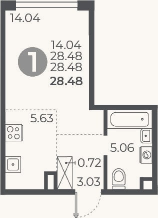 Планировка: Студия, 28,5 м²