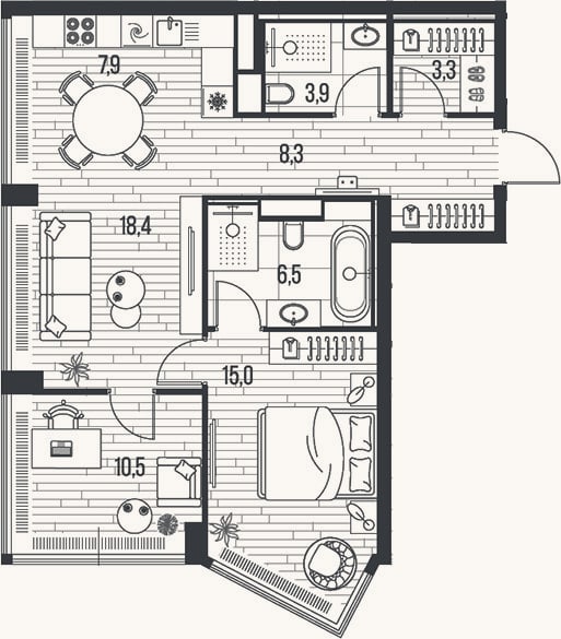 Планировка: 3-к, 73,8 м²