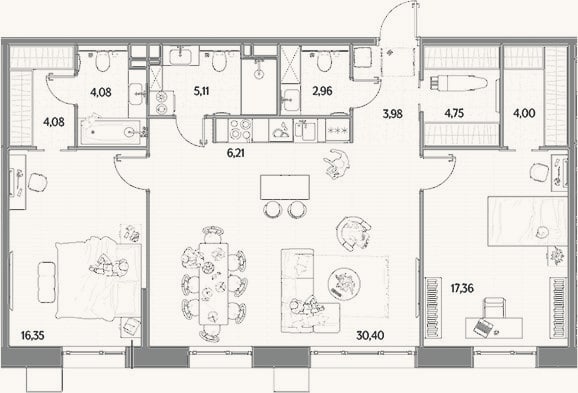 Планировка: 3-к, 99,3 м²