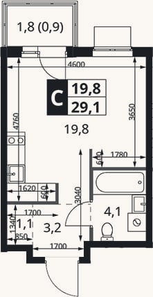 Планировка: Студия, 28,2 м²