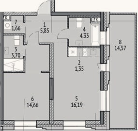 Планировка: 2-к, 47,7 м²