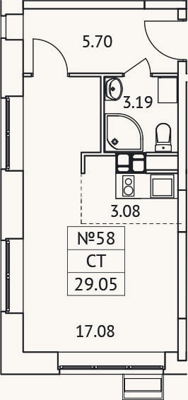 Планировка: Студия, 29,1 м²