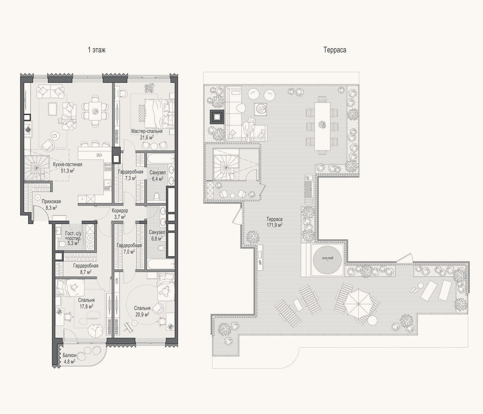 Планировка: 4+ к, 164,6 м²