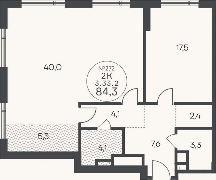 Планировка: 3-к, 84,3 м²