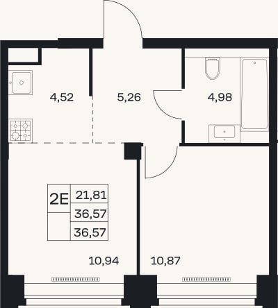 Планировка: 2-к, 36,6 м²