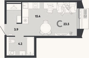 Планировка: Студия, 23,5 м²
