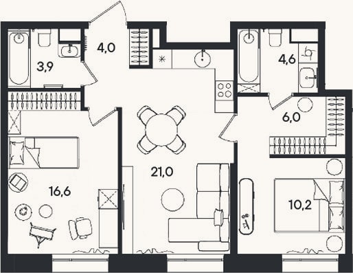 Планировка: 3-к, 66,3 м²