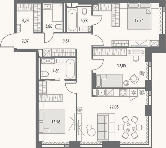 Планировка: 4+ к, 93,5 м²