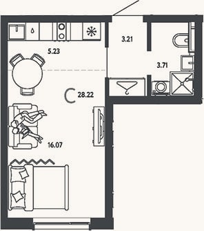 Планировка: Студия, 28,2 м²
