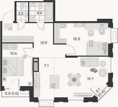 Планировка: 3-к, 75,6 м²