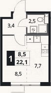 Планировка: Студия, 22,1 м²