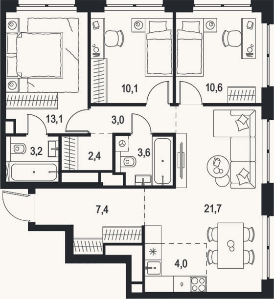 Планировка: 4+ к, 79,1 м²