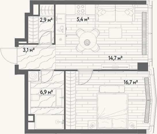 Планировка: 2-к, 49,7 м²