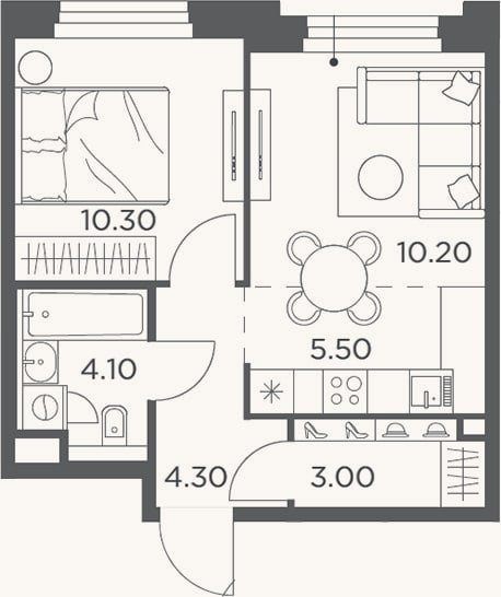 Планировка: 2-к, 37,4 м²