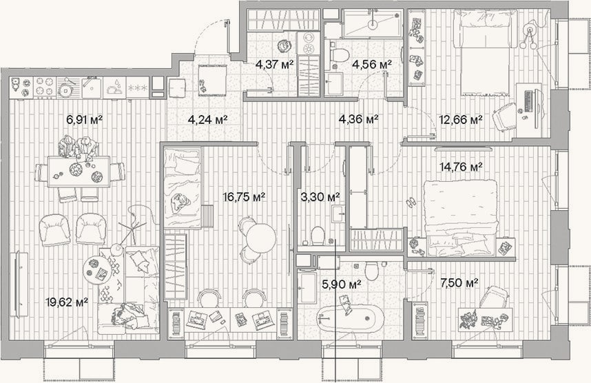 Планировка: 4+ к, 104,9 м²