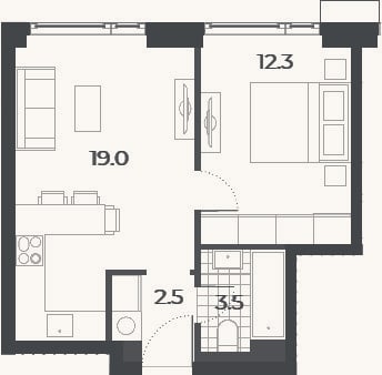 Планировка: 2-к, 37,3 м²