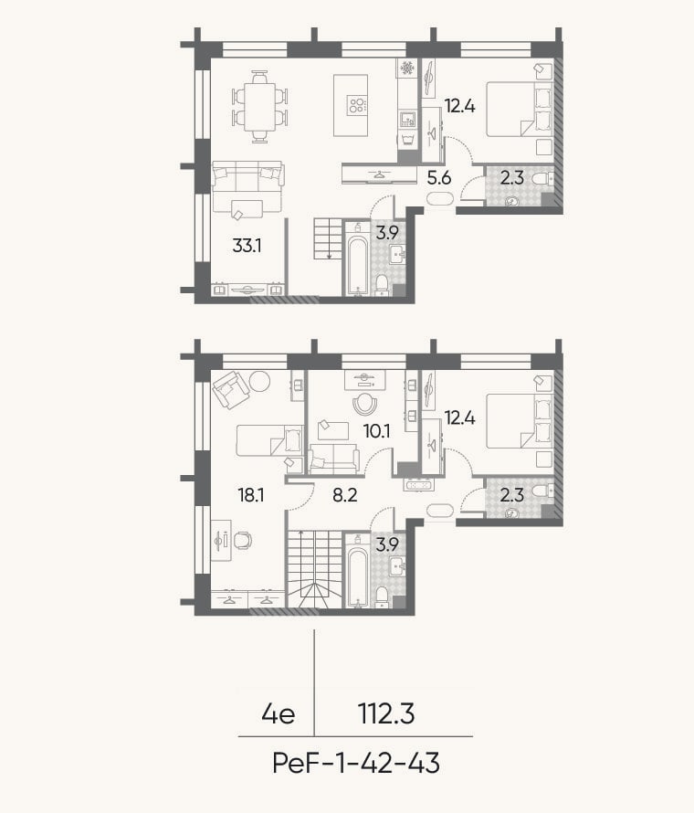 Планировка: 4+ к, 112,3 м²