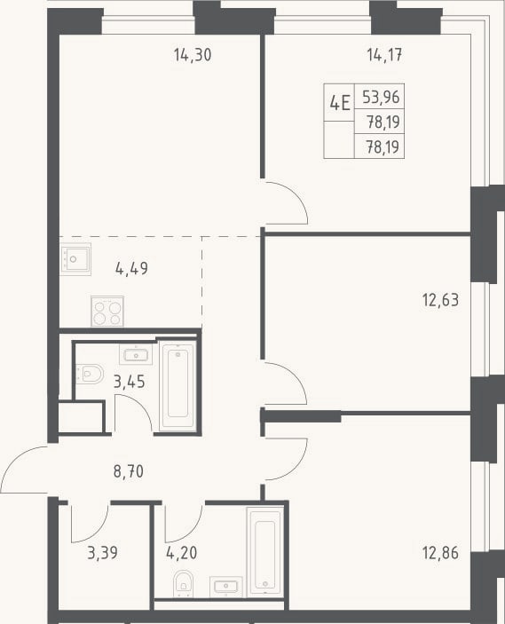 Планировка: 4+ к, 78,2 м²