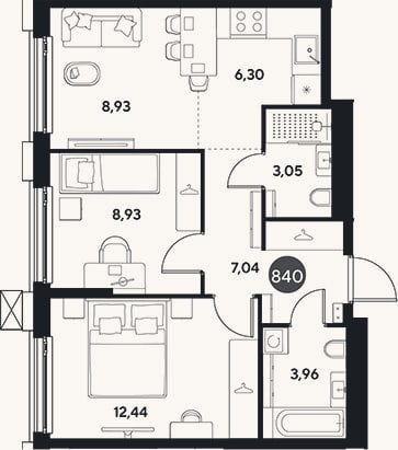 Планировка: 3-к, 50,7 м²