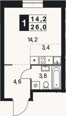 Планировка: Студия, 26 м²