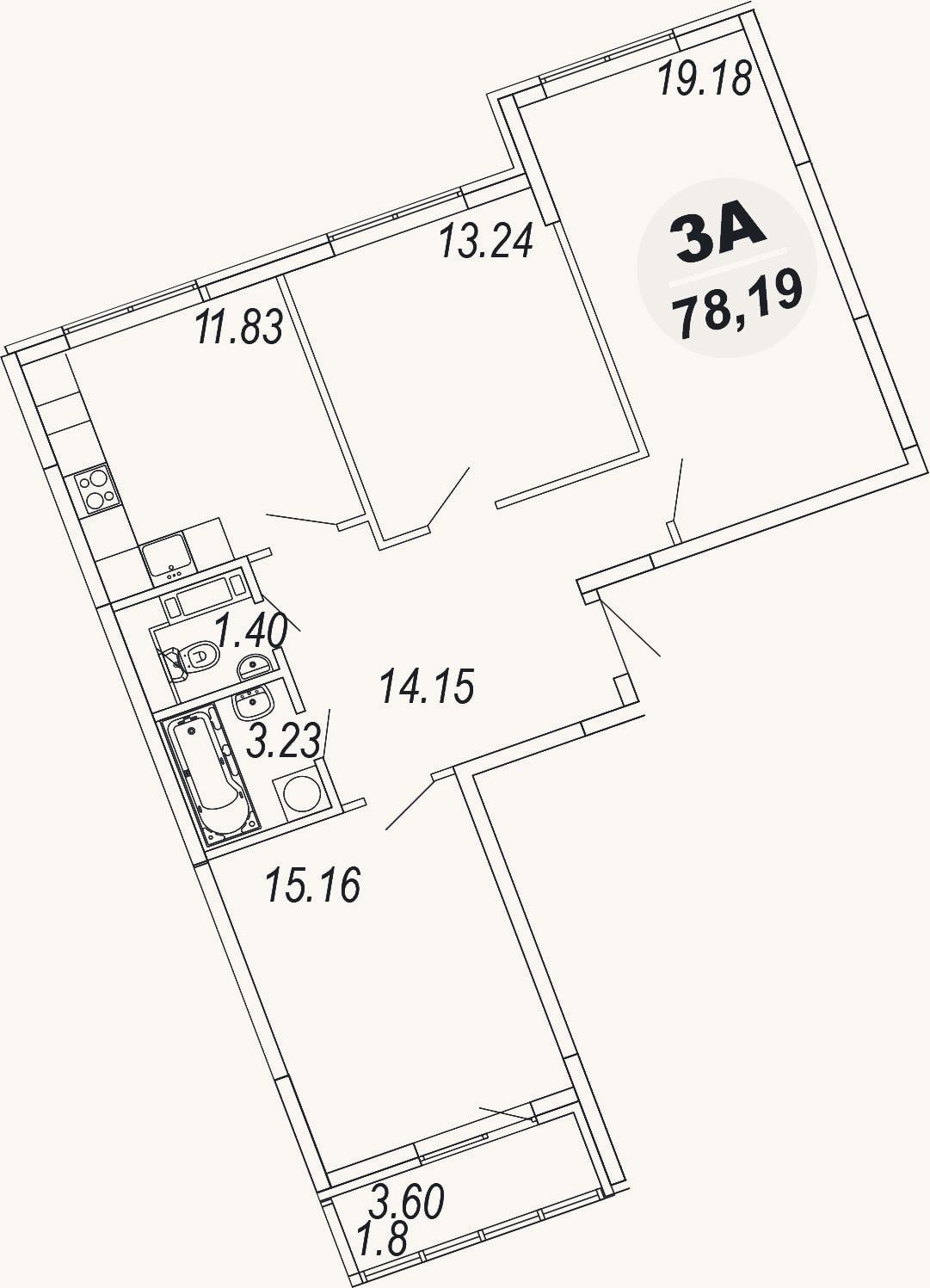 Планировка: 3-к, 78,1 м²