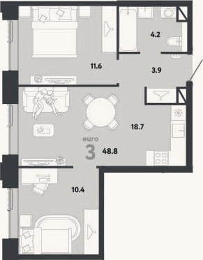 Планировка: 3-к, 48,8 м²