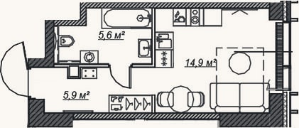 Планировка: Студия, 26,4 м²