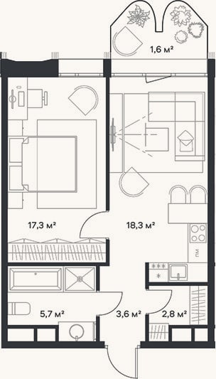 Планировка: 2-к, 47,7 м²