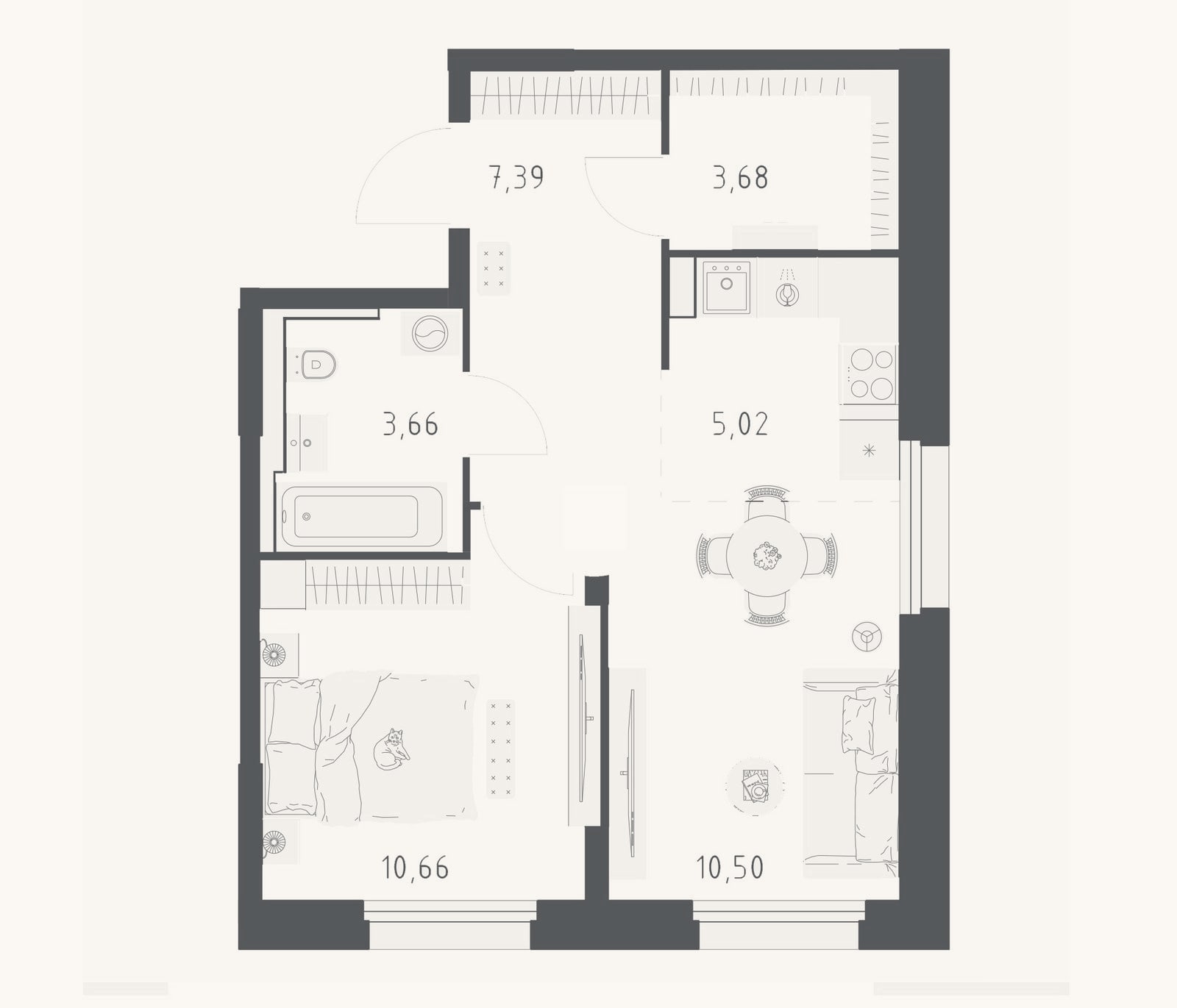 Планировка: 2-к, 41 м²