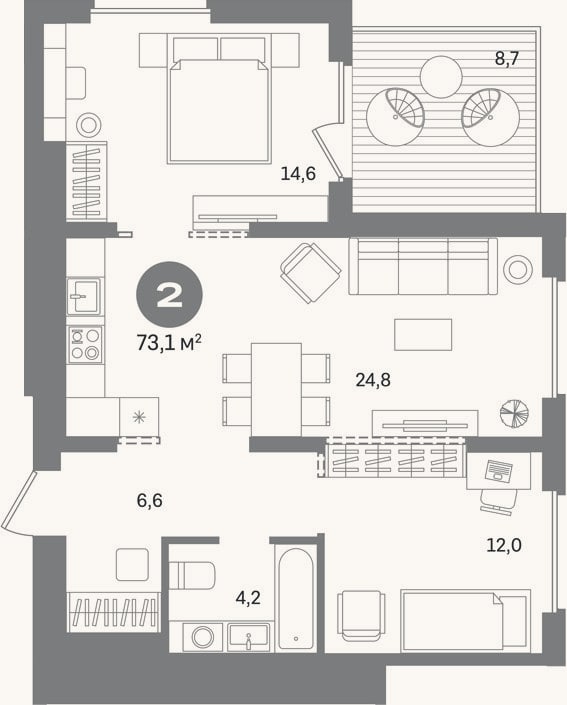 Планировка: 2-к, 64,4 м²
